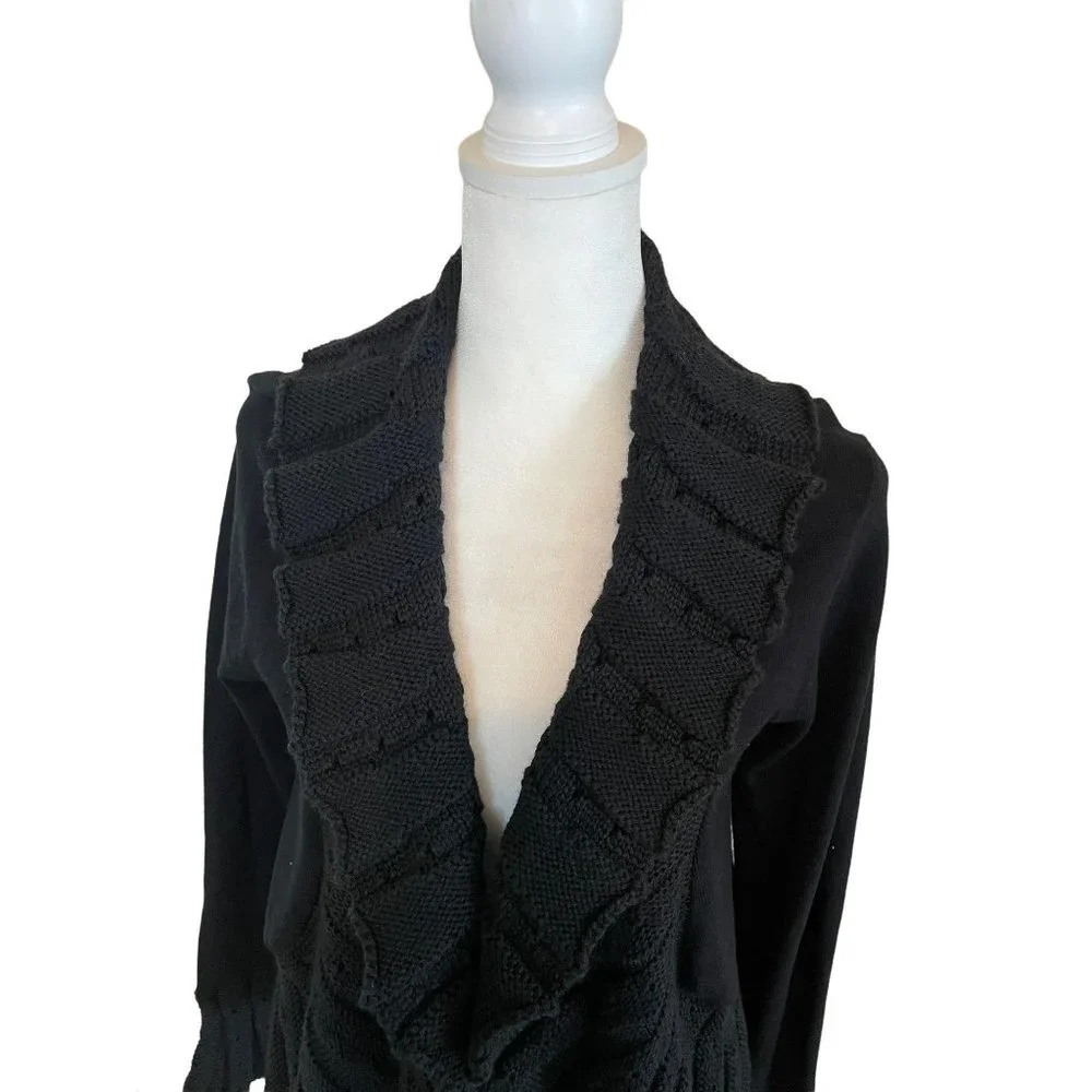 Lillie Rubin Vintage Knit Open Ruffle V-Neck Cardigan Long Bell Sleeve Sweater - Picture 4 of 11